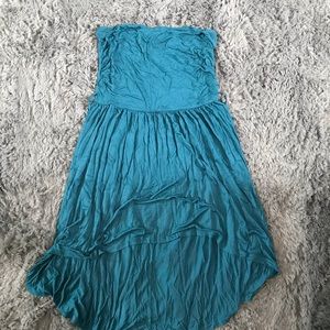Teal High-Low Strapless Dress